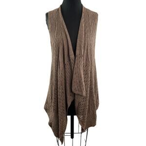 EILEEN FISHER Cozy Brown Cardigan Sweater Knit Open Front Draped Long Sz S Small